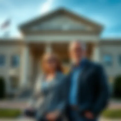 A Tennessee couple standing outside a courthouse, looking concerned after being fined for a cryptocurrency scam.