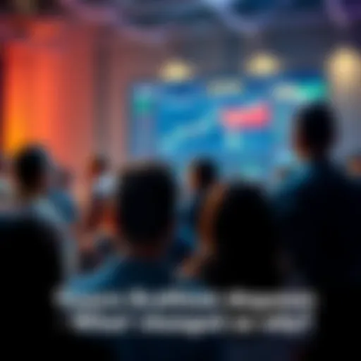 A group of people looking at a screen displaying the new Tesoro platform features, showing mixed reactions.