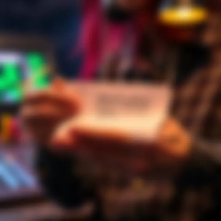 A person holding a hardware wallet and checking their recovery phrase written on paper