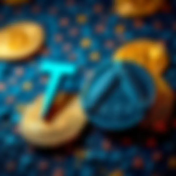 A digital graphic showing Tether's logo alongside Ark Labs with a backdrop of Bitcoin symbols, representing investment and stablecoin development.