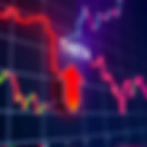 A stock market chart showing a downward trend for Theta token with red arrows pointing downwards