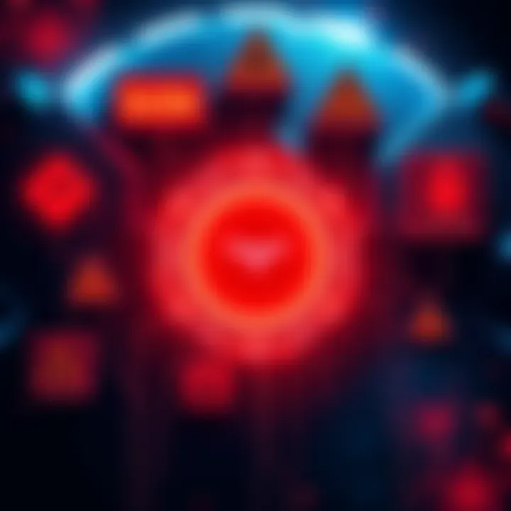 A graphic showing warning signs and symbols associated with investment risks in ThorChain, emphasizing security threats and financial concerns.