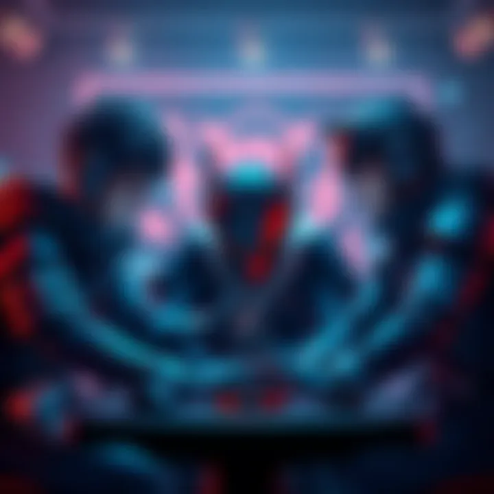 A team of three duelists working together in an intense gaming session, focusing on their roles and tactics to win a match