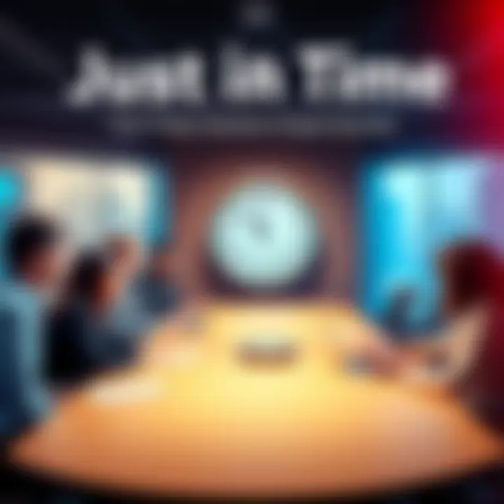 A group of people in a meeting room discussing and making decisions while looking at a clock, symbolizing timely decision-making.