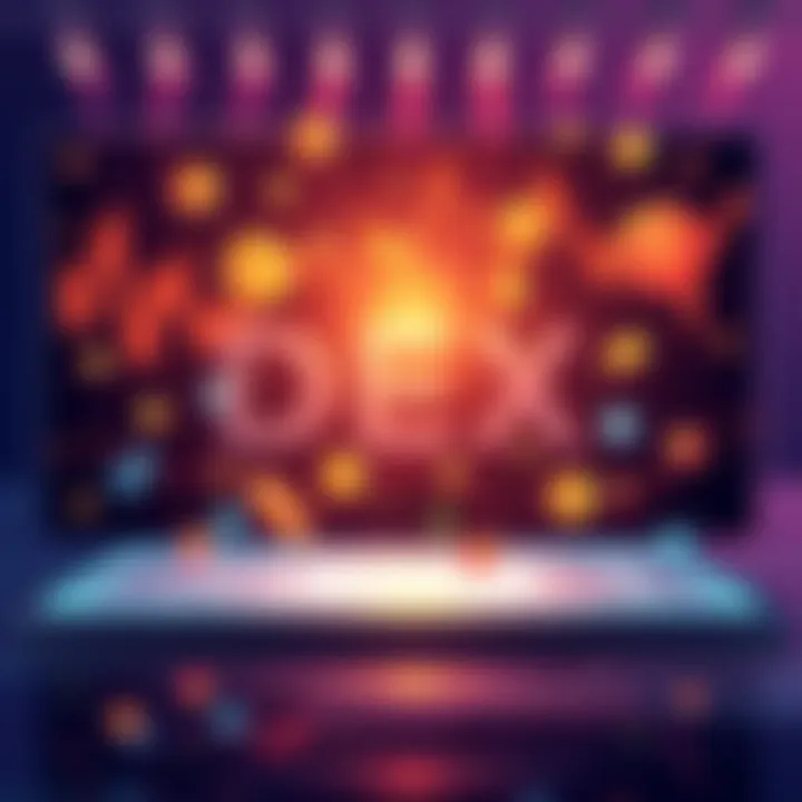Illustration of tokens being exchanged on a decentralized exchange platform