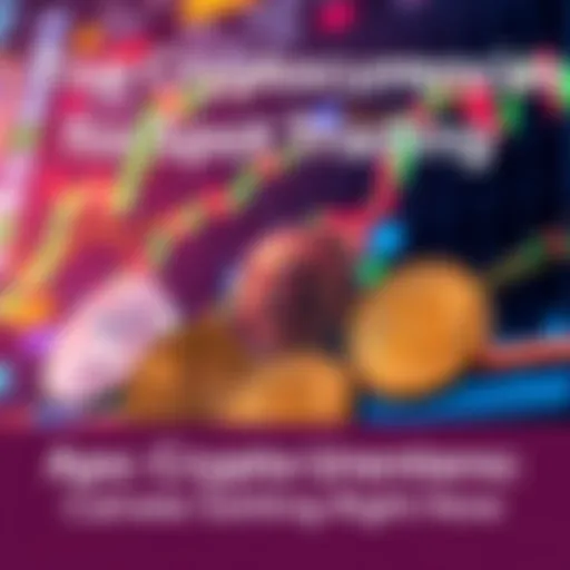 A graphic showing popular cryptocurrencies like ADA, XRP, LINK, SOL, ETH, and BTC with price charts in the background