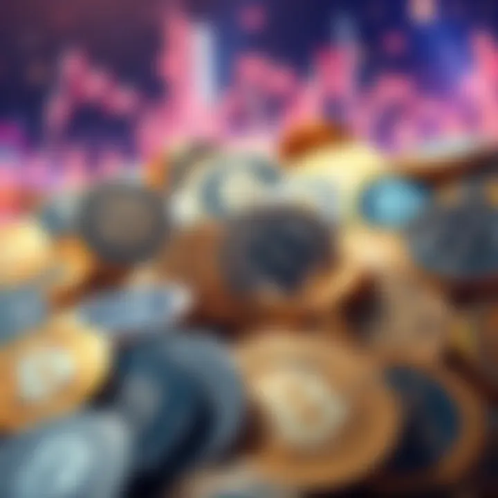 Top Cryptocurrencies for Investment Various cryptocurrency coins representing long-term investment opportunities, with a bright future theme.