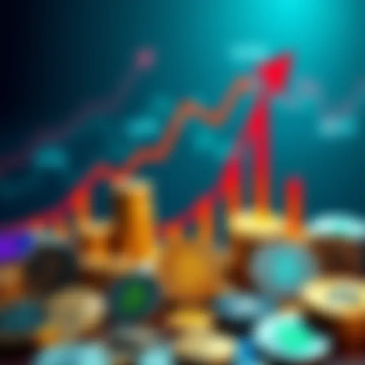 Top Cryptocurrencies on Kraken A variety of cryptocurrency coins displayed with upward trending graphs, symbolizing market growth in 2025.