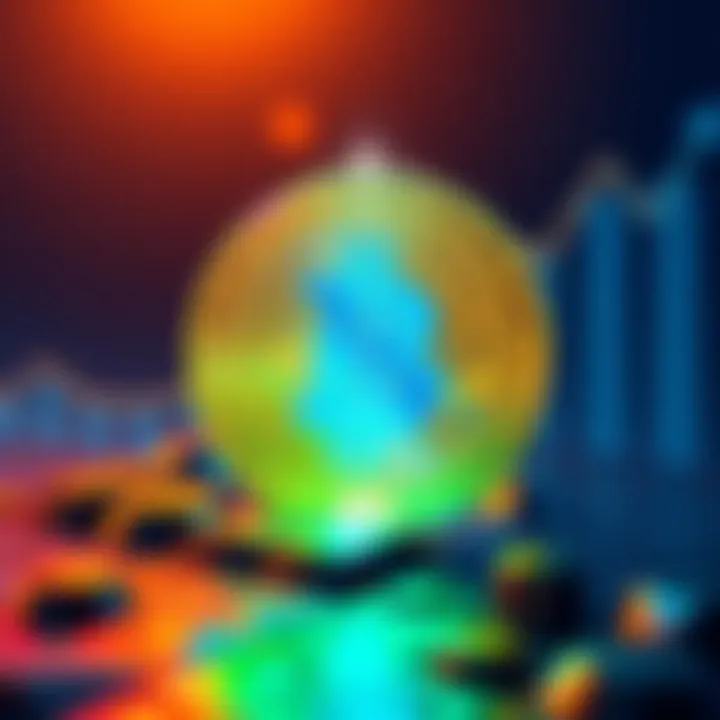An illustration of a shining coin representing the best cryptocurrency for 2026 with upward market trends in the background.