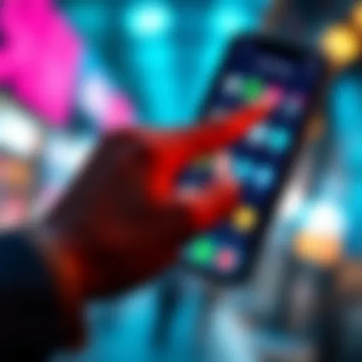 A person's hand pointing at a smartphone displaying popular decentralized finance applications, illustrating essential tools for finance.