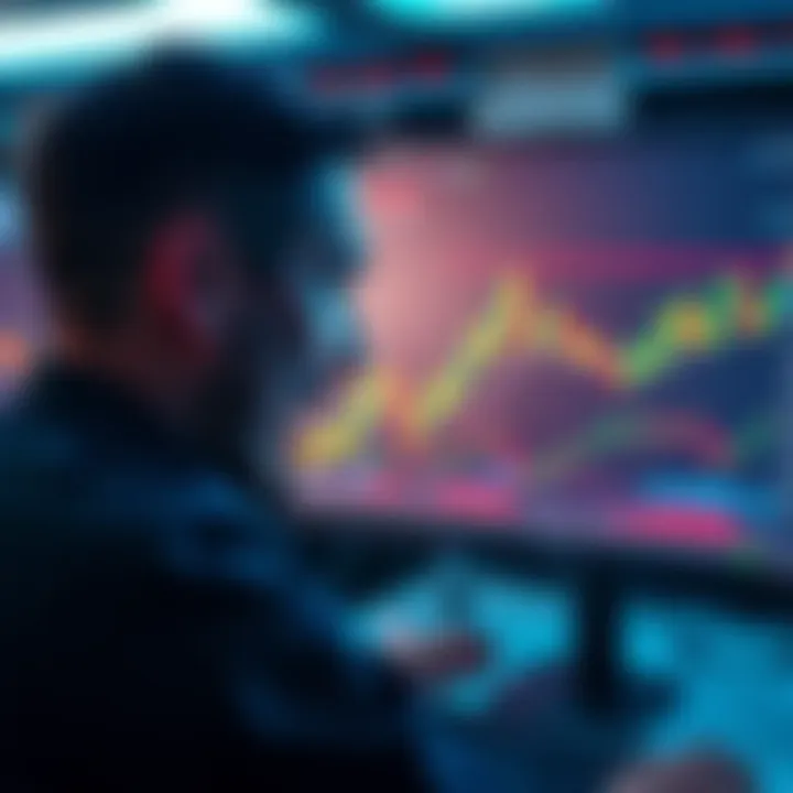 A worried trader stares at a screen displaying fluctuating financial charts, symbolizing emotional turmoil after losing money in leveraged trading.