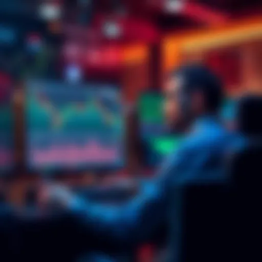 A trader sits at a desk, staring at a computer screen showing declining stock charts, expressing frustration over missed profit opportunities.