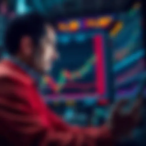A trader looking at market charts on a screen with a focused expression, indicating speculation about future movements.