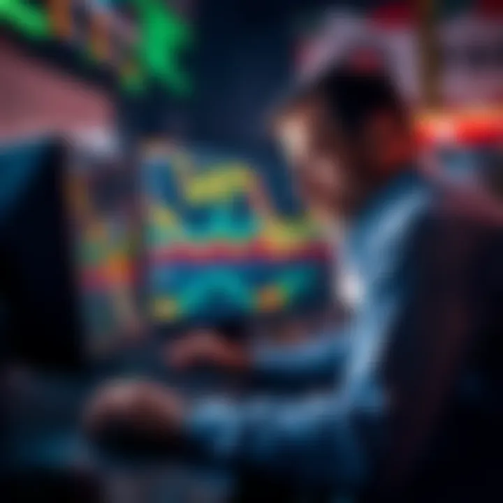 Trader looking at Bitcoin charts A person analyzing Bitcoin price charts on a computer, showing signs of frustration and hope, with graphs indicating losses and potential gains in view.