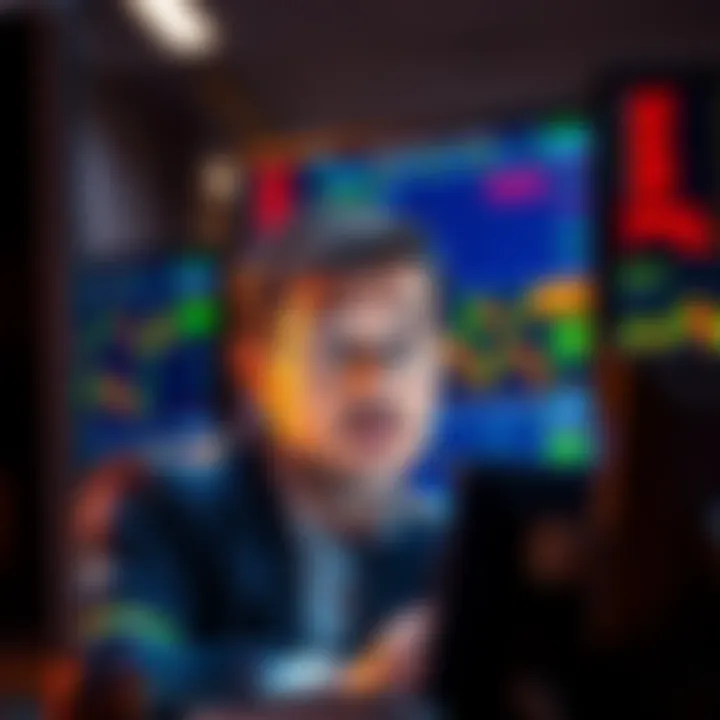 A trader looks confused while reviewing trading charts showing buy and sell prices with a loss indicated, emphasizing trading fees and market volatility.