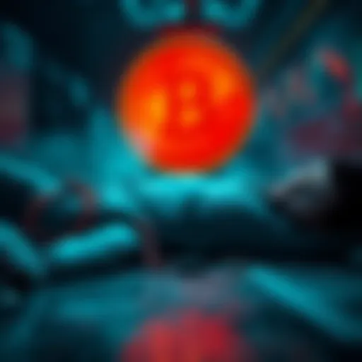 A trader lying on the ground injured after a violent attack, with a cryptocurrency symbol in the background