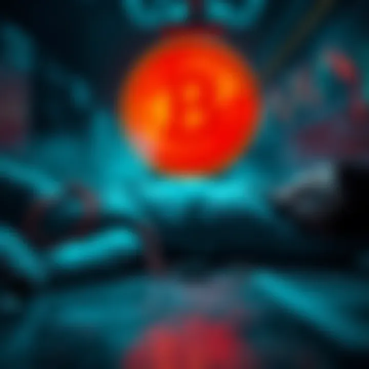 A trader lying on the ground injured after a violent attack, with a cryptocurrency symbol in the background