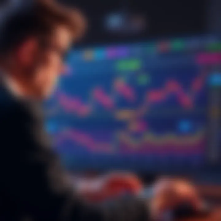 A trader looks worried while checking their Bull X trading account, showing charts of meme coins and high fee indicators.