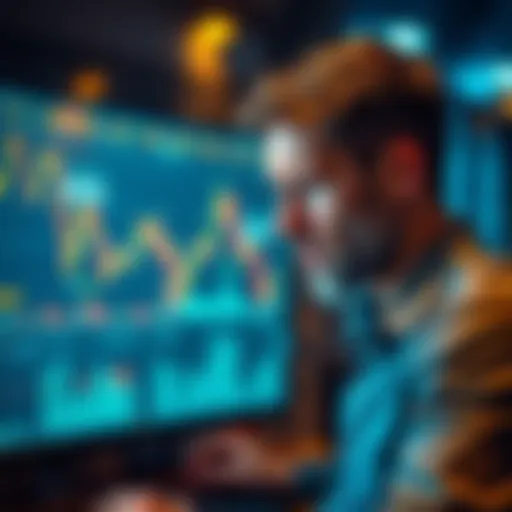 A trader looks stressed while analyzing financial charts on a computer screen, showing signs of concern over recent losses.
