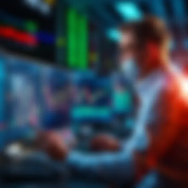 A trader looking at market charts on a computer screen, considering investment strategies and returns.