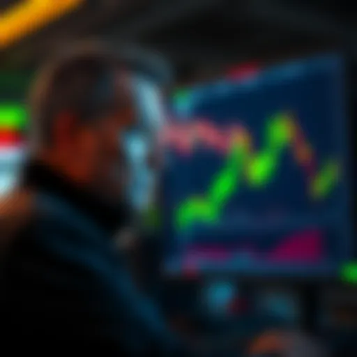 A trader looks worried while staring at a stock chart showing a sharp decline, symbolizing regret over selling at a loss.