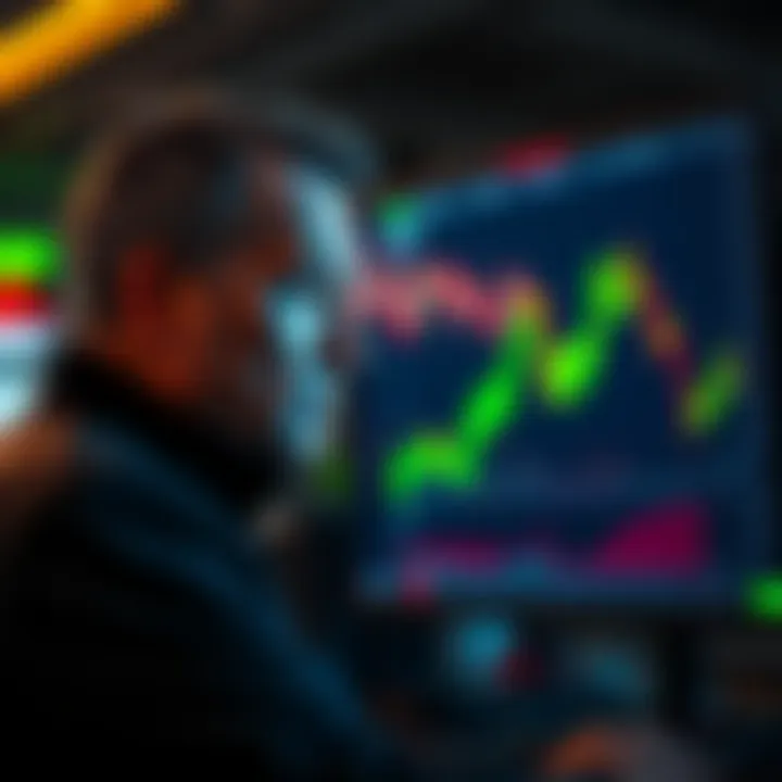 Trader Reflecting on Loss A trader looks worried while staring at a stock chart showing a sharp decline, symbolizing regret over selling at a loss.