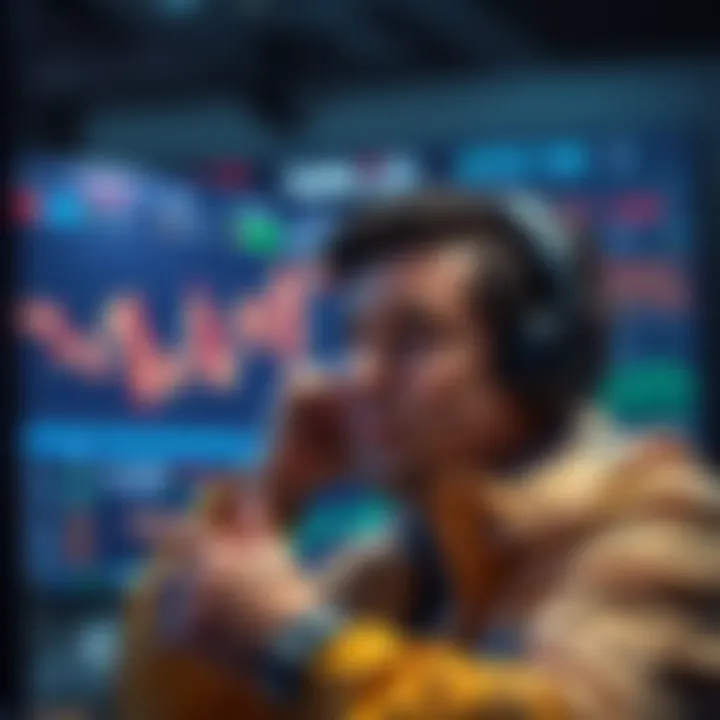 A frustrated trader looks at a screen showing a sharp decline in Solana's value, highlighting the stress of liquidation in crypto trading.