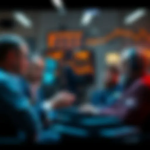 Veteran traders discussing past bear markets and current market sentiment in a meeting room.