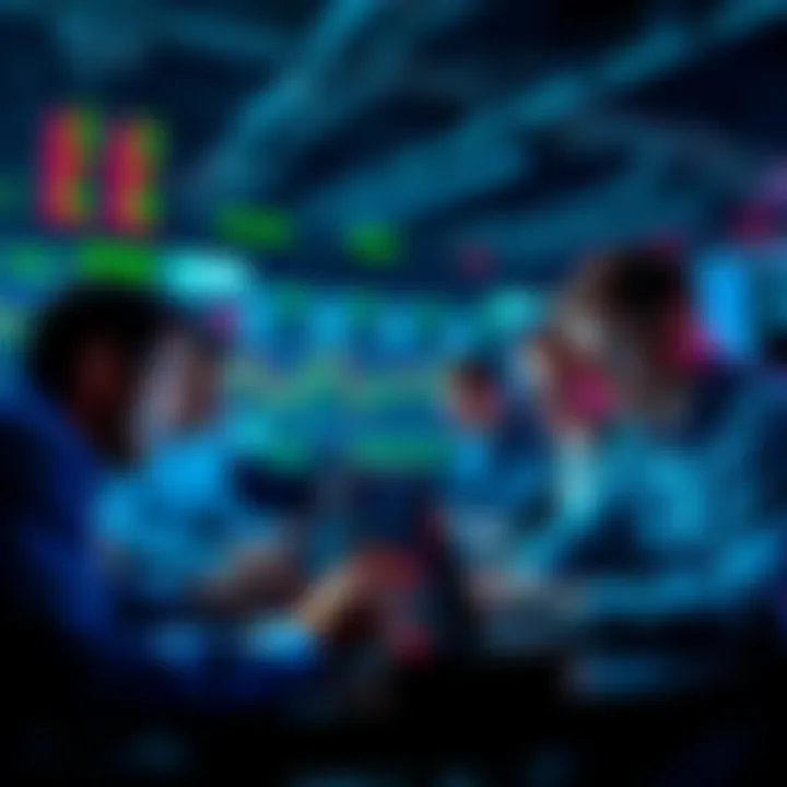 Traders Comparing Crypto Exchanges A group of traders discussing and comparing different cryptocurrency exchanges on their laptops, focusing on fees and security features.