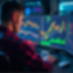 A trader analyzing charts and graphs on a computer screen, focusing on identifying profitable patterns.