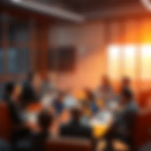 A group of people discussing trading strategies at a round table with charts and laptops.