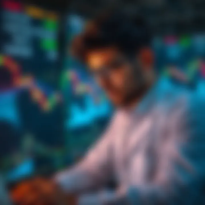 A financial analyst looking at stock charts and market news, pondering whether to make trades today or skip.