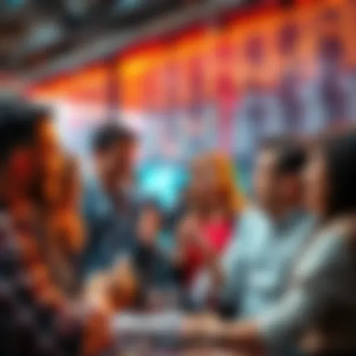 People engaging in a lively discussion about trading strategies and market events.