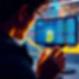 A person looking at a screen showing Pi coin values and trading options