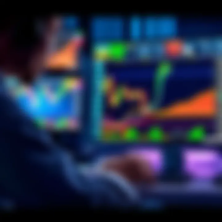 A trader analyzing charts with averaging and stop-loss indicators on the screen