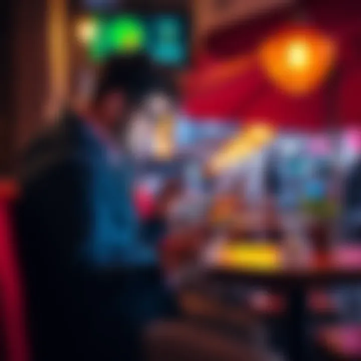 A person checking their phone for cryptocurrency exchanges while sitting at a café in South America.