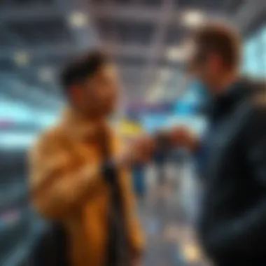 A person shows a hardware wallet to a customs officer at an airport
