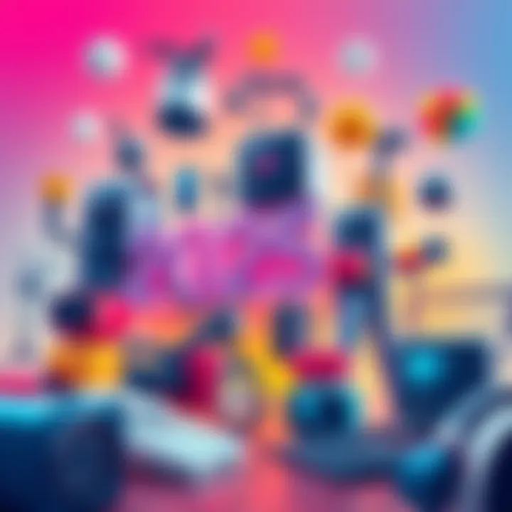 A vibrant illustration showing various technological gadgets and cultural symbols representing 2025 trends.