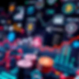 A digital graphic showing various financial icons like graphs, currencies, and technology symbols representing future finance trends.