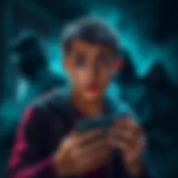 A person looking worried while holding a Trezor wallet, with shadowy figures in the background representing threats like kidnapping and extortion.