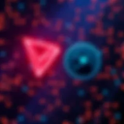 Graphic showing the logos of Tron and Base merging together with a blockchain background