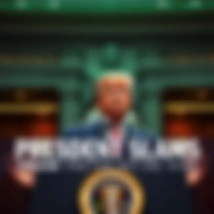 President Trump speaks against the Federal Reserve's interest rate hike at a podium, with a serious expression.