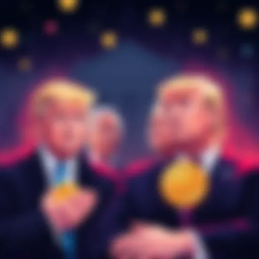 An illustration showing the Trump family members with cryptocurrency symbols in the background, highlighting the rising concerns of financial authorities.