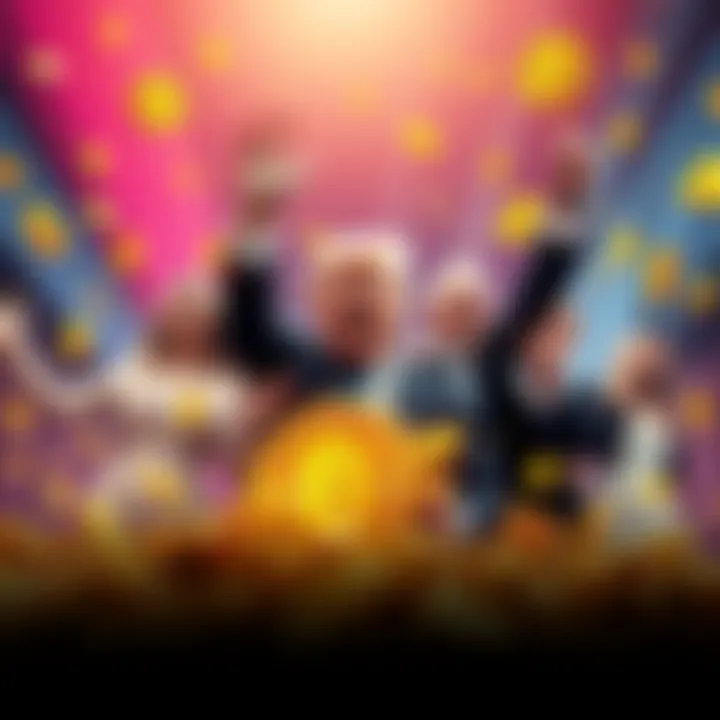 Trump's Family Crypto Success A visual representation of Trump's family celebrating a financial rise, surrounded by cryptocurrency symbols and dollar signs, depicting their $1 billion fortune.