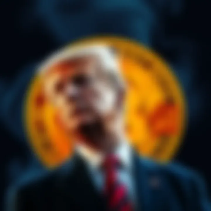 Trump with Bitcoin Symbol President Trump standing with a Bitcoin symbol in the background, representing the impact of his policies on cryptocurrency.
