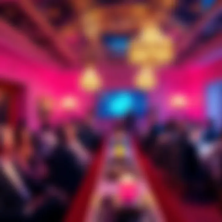 A lavish event showcasing the Trump family hosting a cryptocurrency gathering with attendees and luxury decor