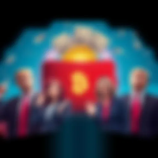 Illustration showing a digital wallet using Tether's private blockchain linked to political figures, with dollar bills symbolizing funding.