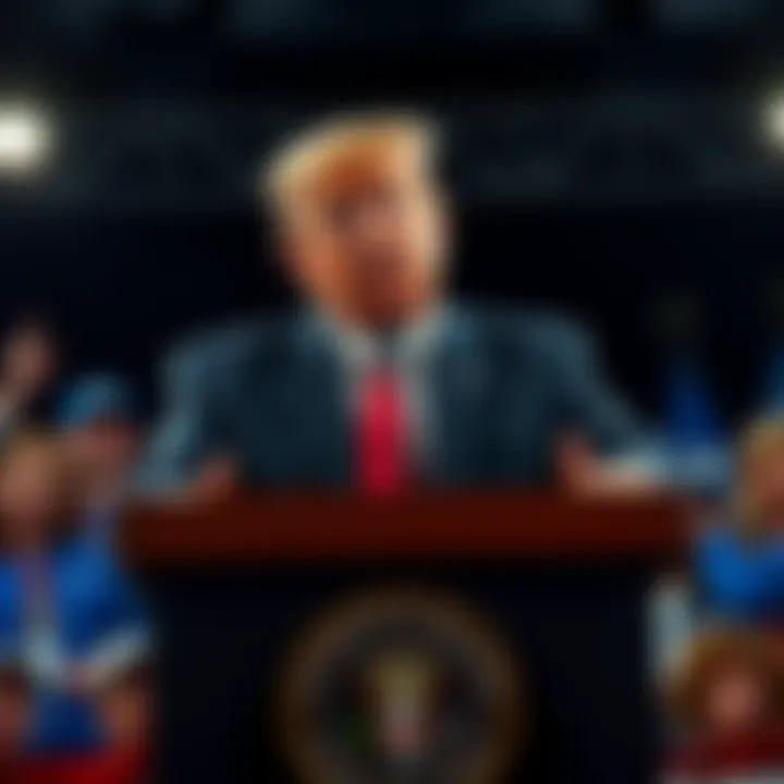 President Trump at a podium showing frustration while speaking, with MAGA crowd in the background looking surprised