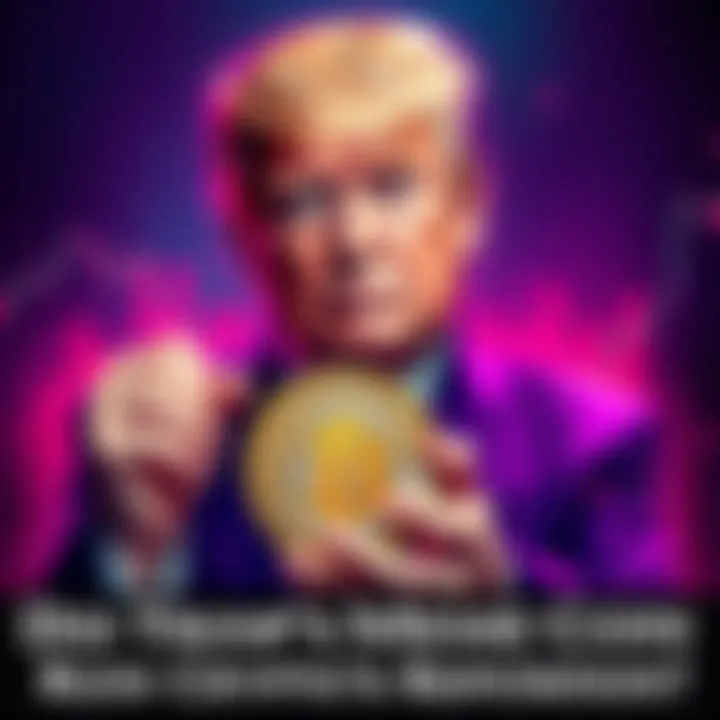 Former President Trump holding a meme coin with a worried expression, surrounded by falling cryptocurrency charts