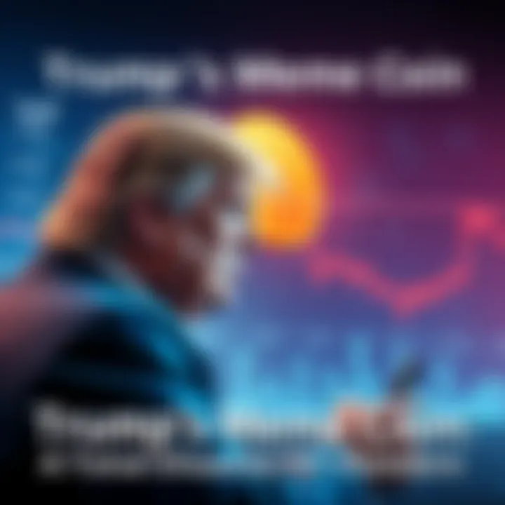 Trump's Meme Coin Disaster A graph showing a steep decline in value of Trump's meme coin with a distressed investor looking at it.